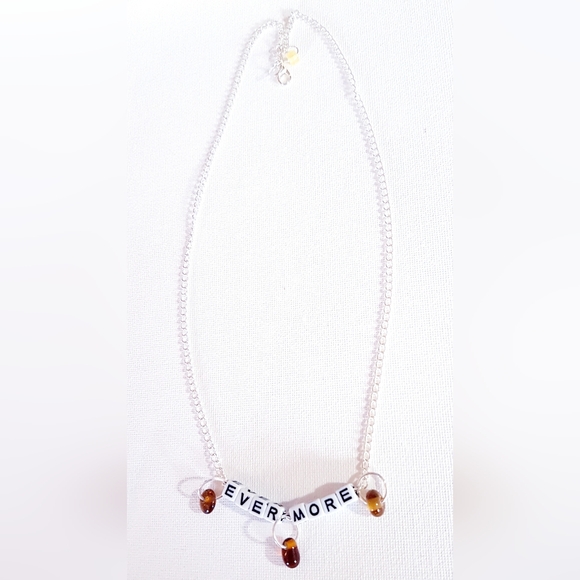 Evermore Necklace Amber Gems Black and White Blocked Lettering Handmade - Picture 2 of 12